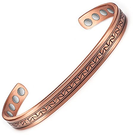 Bracelet en cuivre pur avec 6 aimants, 16 cm, cadeau pour femme
