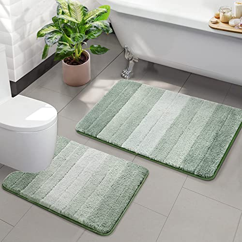Kmson Juego de 2 alfombras de baño degradadas con tapete en forma de U, antideslizante, de secado rápido, ultra suave y absorbente de agua, para dormitorio, suelo, sala de estar, lavable a máquina