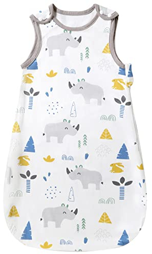 Mosebears Baby Schlafsack Sommer, Cute Animal Cartoon waschbare Decke 0,5 tog für Mädchen und Jungen, tragbare Decke ohne Ärmel Schlafsac (Nashorn, M (6-12 Monate))