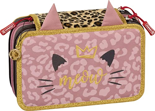 Brunnen XXL Schüler-Etui Federmappe Sweet Wild Cat 3 Reißverschlüsse