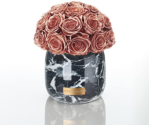 EG EMMIE GRAY Marble Metallic Infinity M | – Drömlika Infinity rosor, 1–3 år hållbara rosor, Black Marble metallic vas med äkta, konserverade rosor (roséguld)