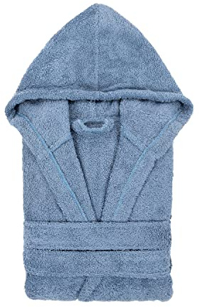 TRAMAS+ Peignoir de Bain 100% Coton Homme et Femme, 450g, Capuche, Ceinture Ajustable, 2 Poches, Haute Absorption, Doux et Confortable, Certifié OEKO-TEX - M, Indigo