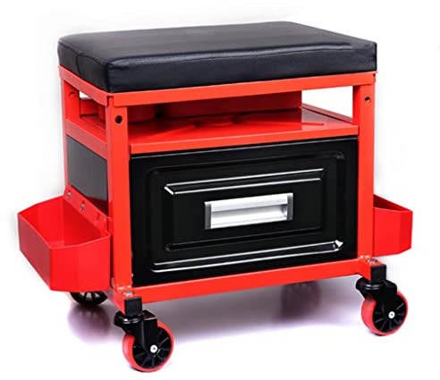 WAEYZ Mechanikerhocker, Abnehmbarer Rollender Garagenhocker mit Sitzpolster und Werkzeugablage, Werkstattsitz und Trittschemel