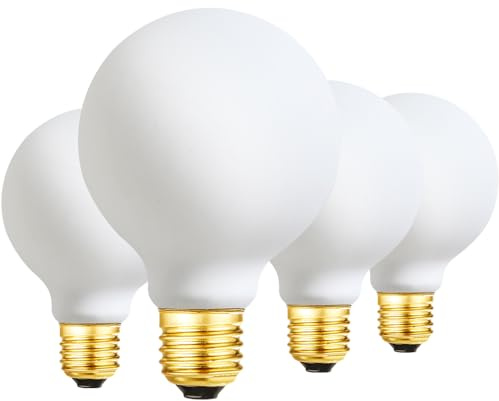 LVYE G25 LED Light Bulb E26 Base Matt Opal Porcelain Soft White 3000K Dimmable Edison 6W Led Globe Bulb,600LM,60 Watt Equivalent,Outside Frosted Glass,G80 Vintage LED Edison Globe Light Bulb,4 Pack.