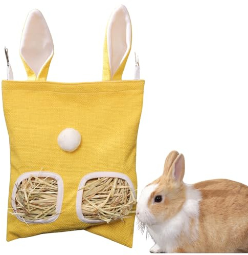 Bolsas de Heno Alimentador de Conejo,Bolsa de Heno,Bolsa de Alimentación de Animales Pequeños,Bolsa de Heno para Mascotas para Conejo/Conejillo de Indias/Chinchilla(Amarillo) (Amarillo, S)