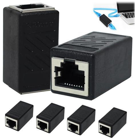 FunWorth 6 pièces Coupleur RJ45 Cat7, Connecteur D'Extension de Câble LAN, Adaptateur RJ45 Connecteur Femelle-Femelle Blindé avec Câbles Cat5, Cat5e, Cat6, Raccord Haut Débit (Noir-6 pièces)