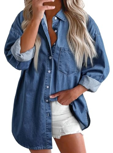 Generisk utomhus sportkläder dam jeans skjorta button-down-blus långärmad v-ringad casual toppar undertröjor extra män