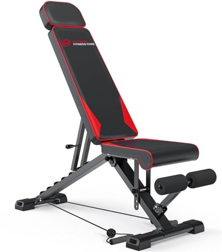 GartistGo Banc de musculation pliable réglable avec bandes de résistance, capacité de 300 kg, dossier 8 positions et cadre en alliage d'acier à pliage rapide pour salle de sport à domicile