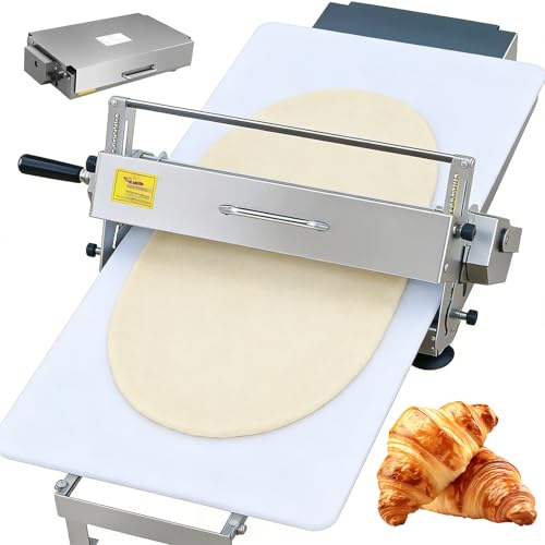 Sfogliatrice Pasticceria Manuale Pieghevole con Manovella in Acciaio Inox 304 – Macchina per Stendere la Pasta con Spessore Regolabile 2–25 mm, per Pasta Sfoglia, Croissant e Fondi Torta Large