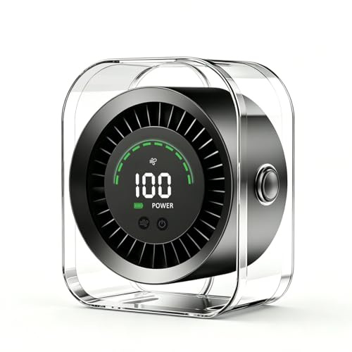 Ventilatore da Tavolo Silenzioso, Ventilatore Scrivania 4000mAh con Regolazione Continuo 1-100, Display LED e Rotazione 360°, Autonomia 17 Ore per Concentrazione Totale in Ufficio, Lavoro e Studio