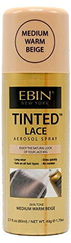 EBIN NEW YORK - Tinted Lace Aerosol Spray Medium Warm Beige - Spray para pelucas de encaje - 80ml - Acabado natural para piel media cálida y lace invisible con efecto cuero cabelludo