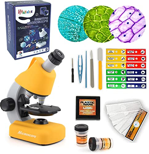 STEM Mikroskop für Kinder Einsteiger Mikroskop mit 40x - 1200x Vergrößerung Kindermikroskop LED-Licht Forscherset für Schüler Spielzeug für Kinder Junge Mädchen ab 6 Jahren gelb