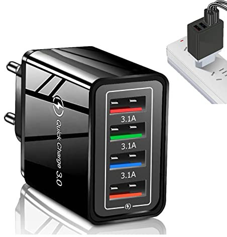 Cargador,4 Cargadores Multipuerto USB,3.0 Cargador USB de Pared,Compatible con la mayoría de los Smartphones y Otros Productos Digitales en el Mercado,Noir