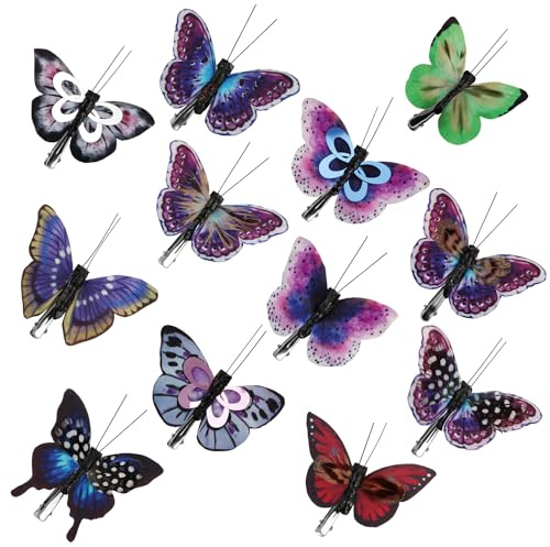 com-four® 12x Farfalle per la Decorazione - Animali svolazzanti Artificiali con Clip di Fissaggio - Farfalle Colorate per la Decorazione della tavola (12 Pezzi - 08 cm)