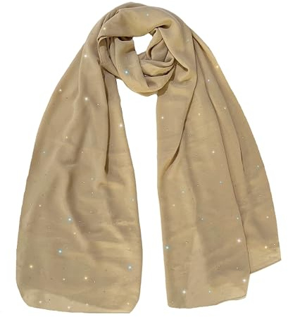 Lina & Lily Hijab Sciarpa Donna in Chiffon con Strass Scintillanti (Beige)
