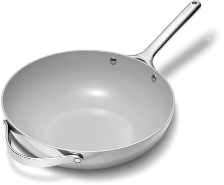 Caraway Non-Stick Stir Fry Pan - 12” Wok-Inspired Pan - Free From Forever Chemicals - High-Sloped Walls - Stainless Steel Handles - Gray