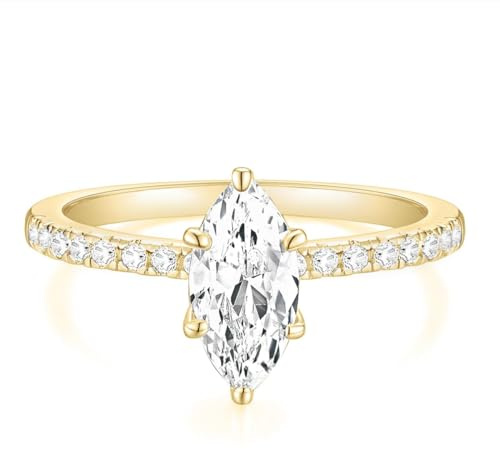 Titaniumcentral 2CT Bague de fiançailles pour femme en or et argent avec zircone marquise Alliance de mariage (jaune or,Size 62 (19.7))