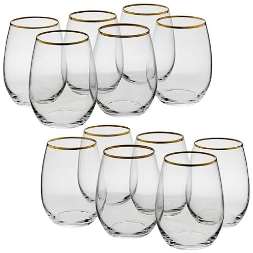 Queensway Home & Dining 570ml 12 Pcs Amber Tumbler with Gold Rim Whiskey Cocktails Glasses Perfect Party Goblet Mug Lead Free Drinkware Gifts Clear Fine Sleek Design for Celebrations