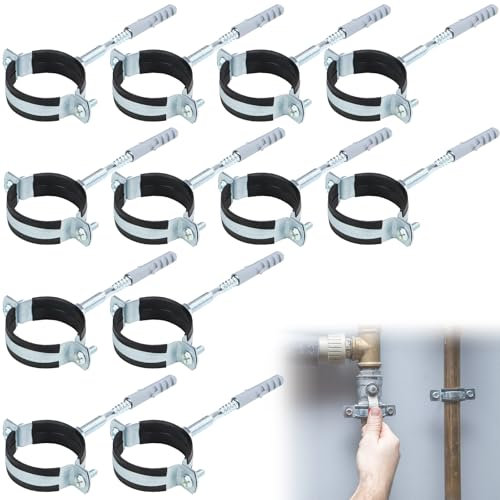 KXVXXV 50mm Rohrschellen Set: 12 Schraubrohrschelle + 12 Dübel + 12 Stockschrauben, Rohrschelle Rohrhalterung Rohrhalter für Kanäle Rundleitungen Lüftungskanäle