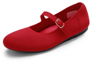 DREAM PAIRS Women's Mary Jane Ballet Flat Shoes,Red,8.5