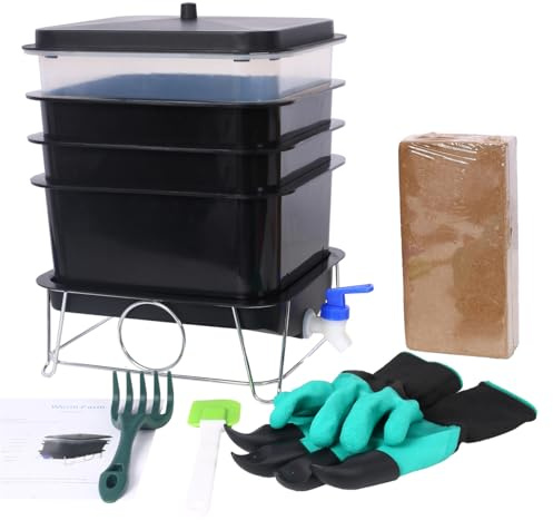 Worm Farm Composting Bin, 4 Tray Worm Compost Bin- for Recycling Food Waste at Home 4-Tray 20L