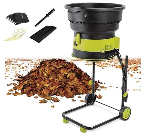 Oiyekntd Trituratore Elettrico per Foglie, trituratore per Compost, trituratore per Foglie con Ruote, manopola di bloccaggio di Sicurezza, Sacco di Raccolta, Diametro dell'imbuto 54 cm,10m-Power-Cord