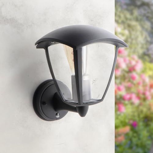 M Ledme - Lampada da parete per esterni Ronse Series con sensore – IP44, attacco E27, nera, rilevatore di movimento, ideale per ingresso, giardino o terrazza (lampadina non inclusa)