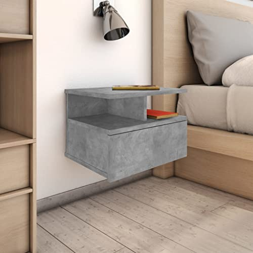 Frdhee Armario de esquina pequeño, mesitas de noche colgantes, 2 unidades, gris hormigón, 40 x 31 x 27 cm, material de madera, muebles pequeños para dormitorio, sala de estar