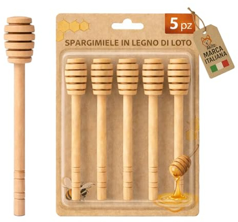 AKITAInk Cucchiaio per Miele in Legno di Loto 14 cm - Dosatore Naturale con Scanalature Antigoccia, Cucchiaino per Miele Artigianale