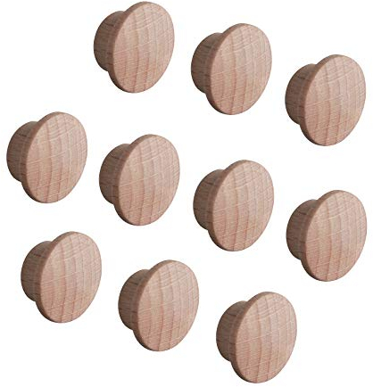 Gedotec Abdeckkappen Loch-Abdeckungen Holz für Blind-Bohrung Ø 10 mm | Massivholz Buche naturbelassen | Gesamt Ø 15 mm | Kappen rund zum Eindrücken | 20 Stück - Endkappen für Möbel & Schrauben-Löcher