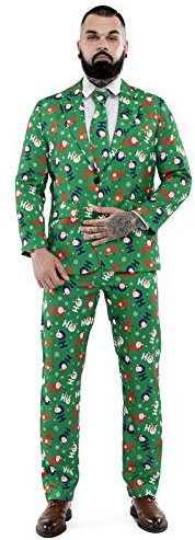 U LOOK UGLY TODAY Traje de Navidad para Hombre, Divertido Disfraz de Chaqueta, Ajuste Regular, Ho Ho Happy Vibes, L
