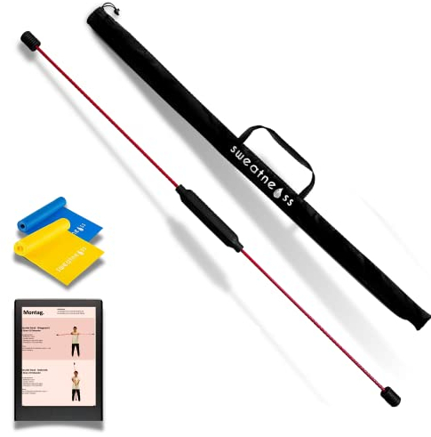 sweatness Schwingstab Fitness Stab 160 cm - Von Therapeuten empfohlen Swingstick zum Trainieren der Tiefenmuskulatur - Schwungstab für Vibrationstraining - inkl. E-Book & 2 Therapiebänder