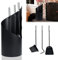 HENGMEI Ensemble de 5 accessoires de cheminée en acier inoxydable avec pied, balai, pince, tisonnier, pelle à cendres pour poêle à bois (noir, type B)