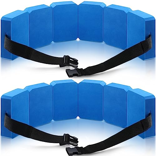 Lenwen 2 Pcs Swim Belt Flotation Belt Pool Exercise Equipment for Adults Adjustable Aquatic Auxiliary Swimming Waist Belt with EVA Foam Swim Training Aid for Beginners Easy and Safe(Blue)