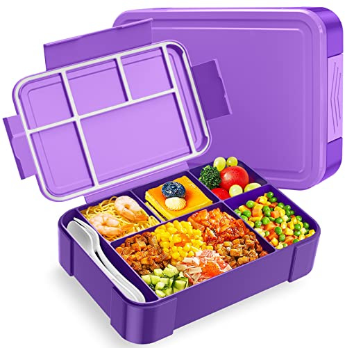 WayEee Fiambrera infantil 1330ml Fiambrera niños con Compartimentos Fiambrera herméticas para guardería y colegio (Morado)