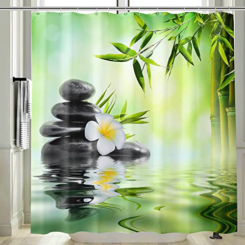 Vgzsyomqib 3D Zen Duschvorhang Anti Schimmel Wasserdicht für Badewanne Yoga Orchidee Stoff Bad Vorhang Shower Curtains 240x200 Lang Grün Bambus Schwarz Duschvorhänge Waschbar Textil mit Haken