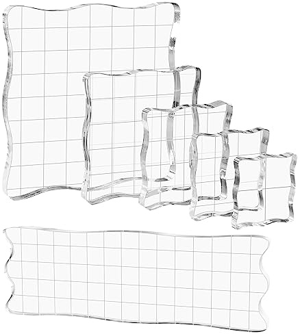 Briartw 6 Pieces Acrylic Stamp Block Clear Stamping Tools Set with Grid Lines for Scrapbooking Crafts Card Making,Clear Acrylic Stamp Block Kit With Grid Lines,scalloped Edges for Comfortable Gripping