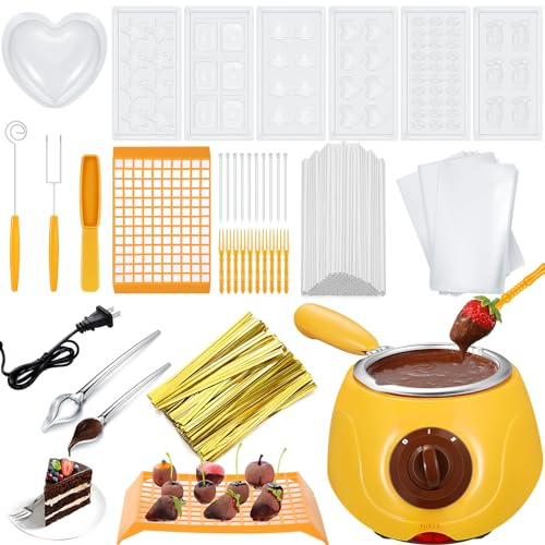 Umigy Electric Melting Chocolate Pot Gift Set Mini Fondue Fountain Pot Kit Chocolate Melting with DIY Mold and Accessories for Candy Christmas Milk Cheese Candy Home(Yellow)