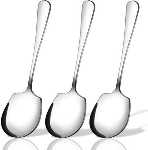 3 Stück Servierlöffel,ServierlöFfel aus Edelstahl,GroßEr LöFfel ServierlöFfel,Buffet Suppenlöffel Salatlöffel Serving Spoon Reislöffel für Großes Bankett Küche Beilagen Restaurant Servierbesteck