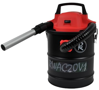 RocwooD Cordless Ash Vacuum Cleaner 15L 800W HEPA and Pre-filter Cloth Filtration System Aluminium Nozzle Fireplace One Metre Black Flexible Hose Fire Pit