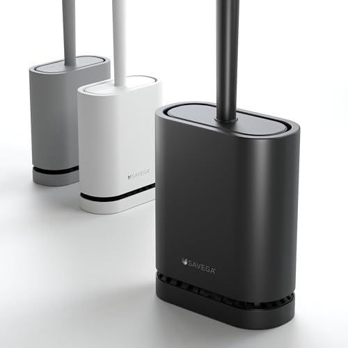 SAVEGA Escobilla WC Silicona con Cabezal Flexible – Escobillero de Pared sin Taladro - Escobilla Baño Silicona con Diseño Discreto (Negra Mate)