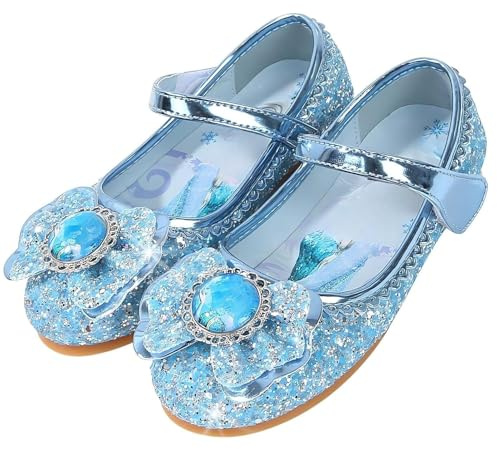 Vorkhuaeri Zapatos de Princesa para Niñas Zapatillas Planos Elsa Zapatos de Baile Deportivos para Niños Adecuados para Fiestas de Disfraces Cosplay (C3-Blue,31)