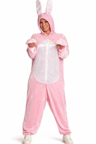 Partychimp Påskhare-dräkt för vuxna, djurdräkt, onesies-djuroverall, pyjamas med huva, påskhare, kostym, kanin, brun, rosa, storlek M/L, XL