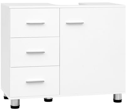 EUGAD Waschbeckenunterschrank, Unterschrank Waschbecken stehend, Badschrank mit Schubladen Tür, verstellbare Ablage, 70x60x30 cm, Badunterschrank weiß