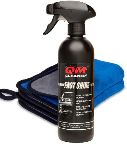 QM Cleaner Fast Shine Brillo y Protección para el exterior del vehículo | Cera de Carnauba líquida con protección contra el polvo y agua - 500ml + 2 paños