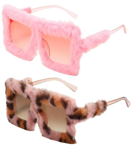 ClcIosis Lot de 2 paires de lunettes de soleil amusantes pour femme - Grandes lunettes de soleil en peluche - Lunettes de soleil amusantes - Pour fête d'anniversaire - Séance photo