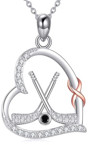 YAFEINI Hockey-Halskette, 925er Sterlingsilber, Halskette mit Hockeyschläger und Ball-Anhänger, Hockey-Schmuck, Geschenke für Frauen