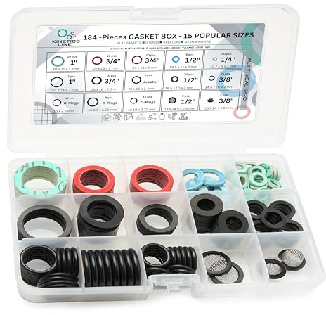 KINETICS LINE 184-delar – Multi Seal Pro Packningssats för Snabba Reparationer – O-Ringar, Platta Packningar, Strålsamlare & Filter – Akut Reparationskit för Kranar & Hem