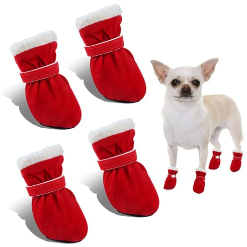 Zapatos para Perros Antideslizantes, 4 Piezas Botas Nieve para Perros, Zapatos Invierno Perro, Protector de Pata de Botas para Perros, Adecuado para Perros Pequeños Medianos y Grandes (Rojo, S)