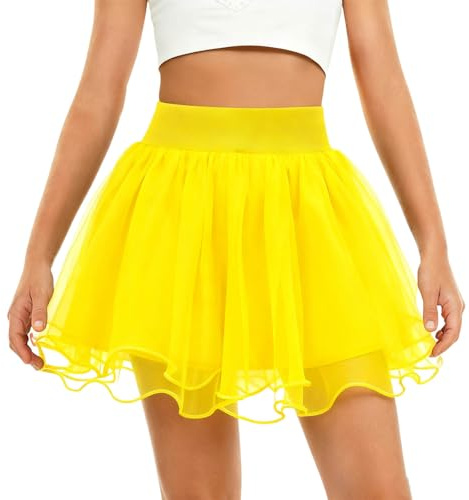 XINYUNZU Mädchen Tüllrock Tütü Rock Minirock Einfarbig Tanzrock Tutu Ballettrock Cute Skirt Karneval Party Röcke für Kinder 1-14 Jahre Sommer Mädchenrock Gelb 10-11 Jahre